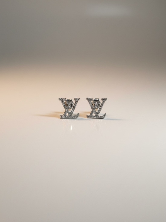 Upcycled Jewelry - Upcycled  Silver Crystal letter  Stud Earrings - Silver